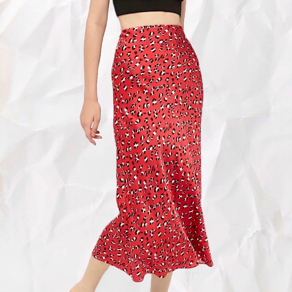 UO Satin Flowy Midi Slip Skirt